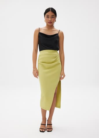 Divya Asymmetric Drape Midi Skirt