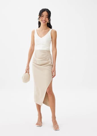 Divya Asymmetric Drape Midi Skirt