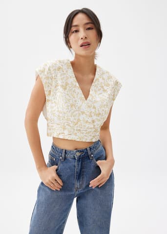 Floral Broderie V-neck Crop Top