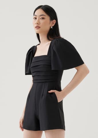 Jia Pleated Flare Sleeve Romper